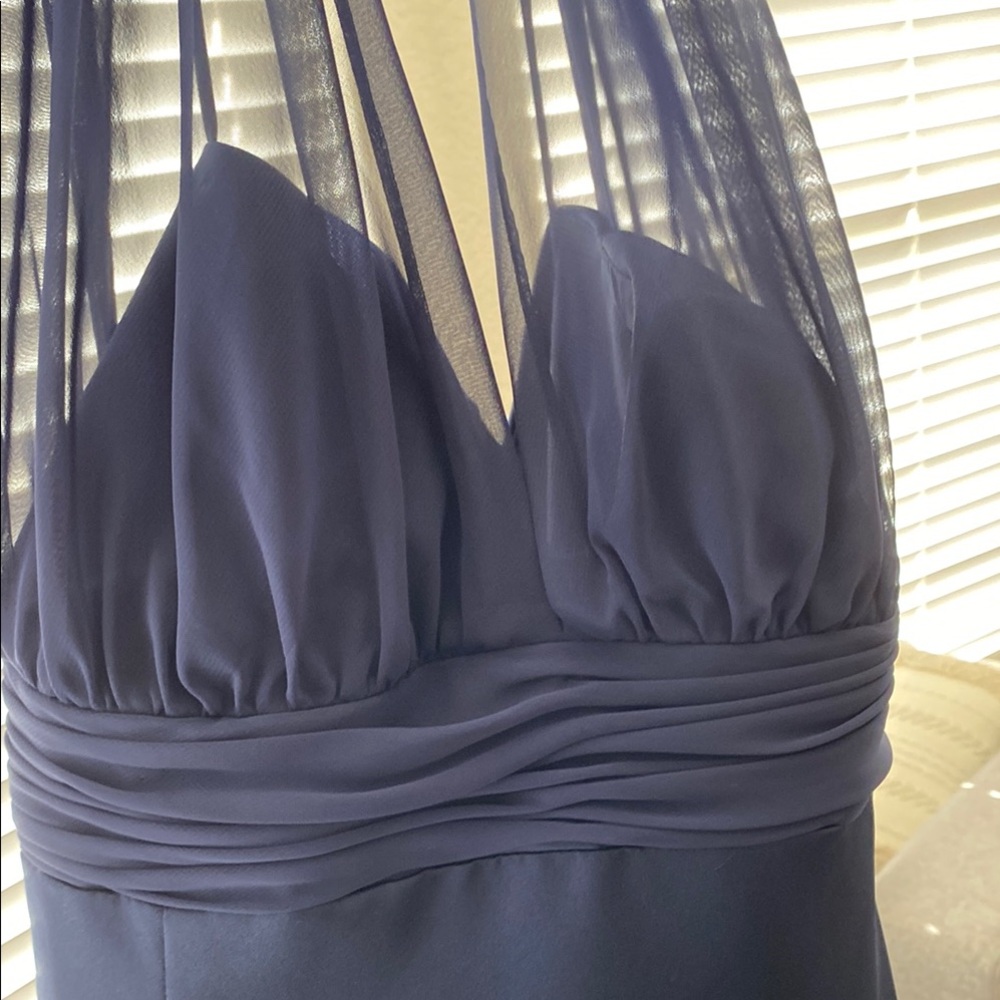 David's Bridal Navy Blue Halter A-line Maxi Dress